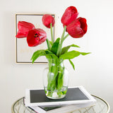 Real Touch Red Tulip Glass Vase Arrangement - Flovery