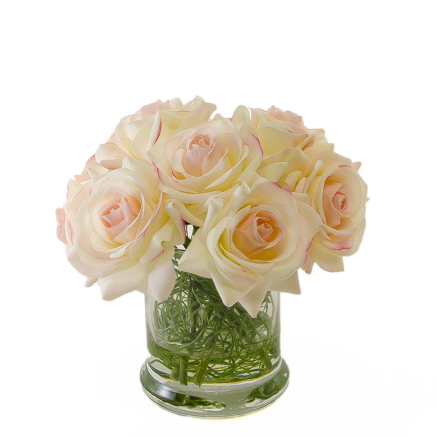 Real Touch Ivory Roses Pink Tipped Square Arrangement Secondary image