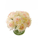 Real Touch Ivory Roses Pink Tipped Square Arrangement - Flovery