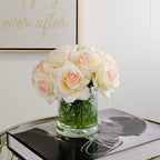 Real Touch Ivory Roses Pink Tipped Square Arrangement - Flovery