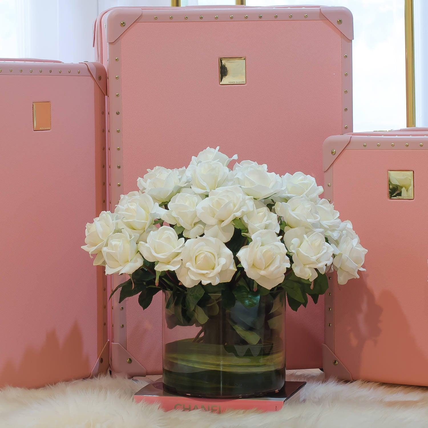 Very Large White Real Touch Rose Cylinder Arrangement Secondary image