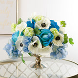 Real Touch Blue Rose Hydrangea Poppy Calla Lily Arrangement - Flovery