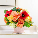 Real Touch Red Yellow Roses Poppies Green Arrangement - Flovery