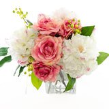 Real Touch Fuschia Pink Roses White Silk Peonies Arrangement - Flovery