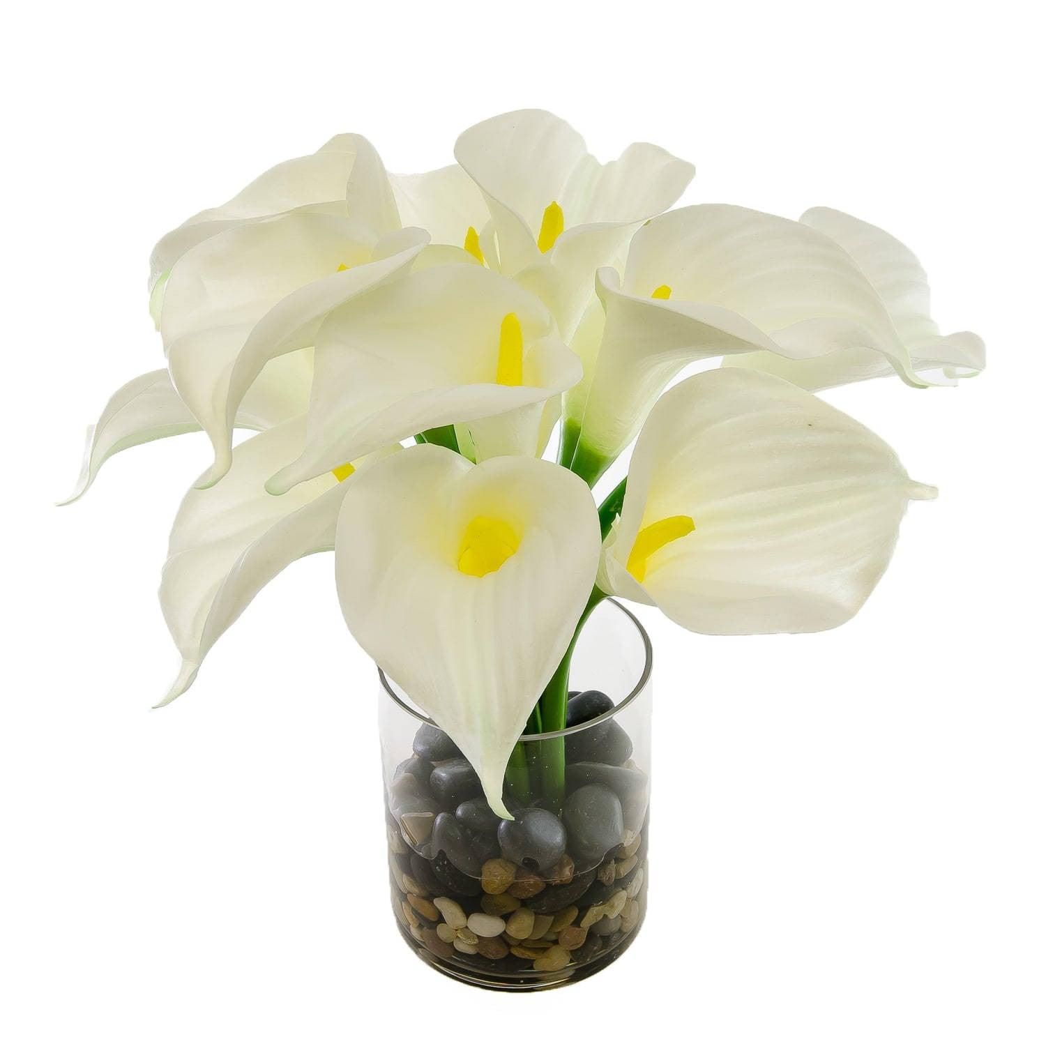 Large Real Touch White Calla Lilies Pebbles Arrangement - Flovery