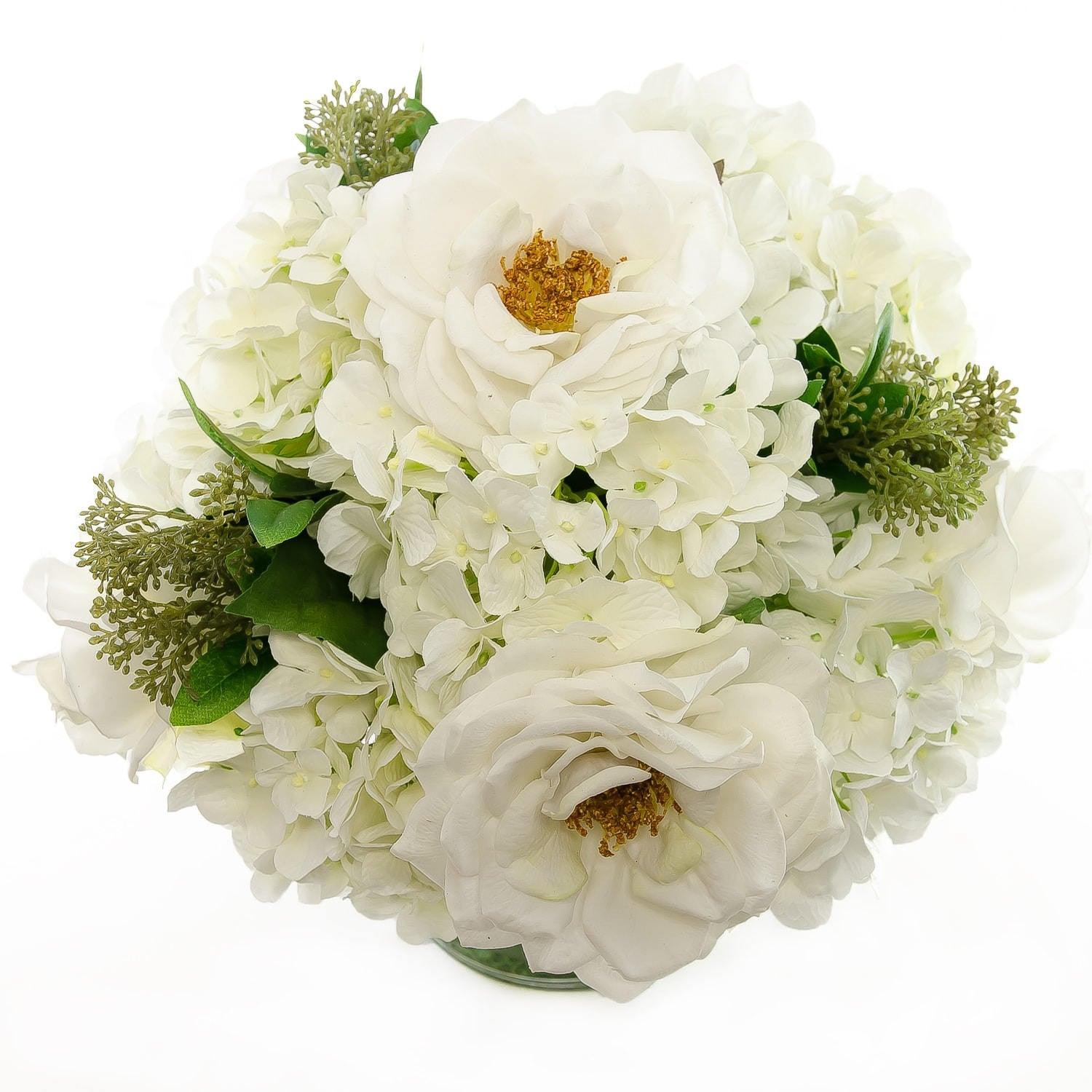 Large Real Touch White Orlane Roses Hydrangea Arrangement - Flovery