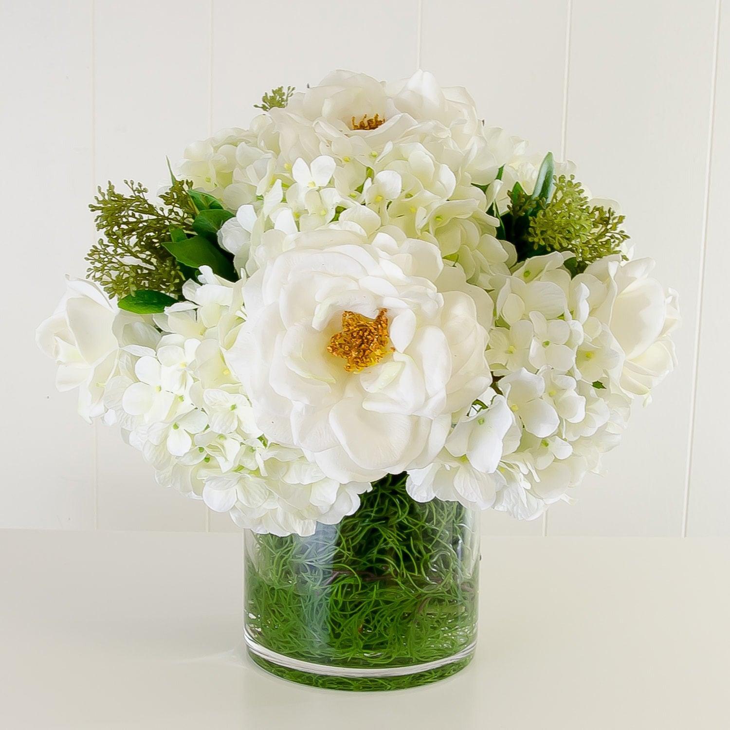 Large Real Touch White Orlane Roses Hydrangea Arrangement - Flovery