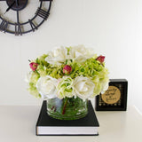 Real Touch Green Hydrangeas White Roses Arrangement - Flovery