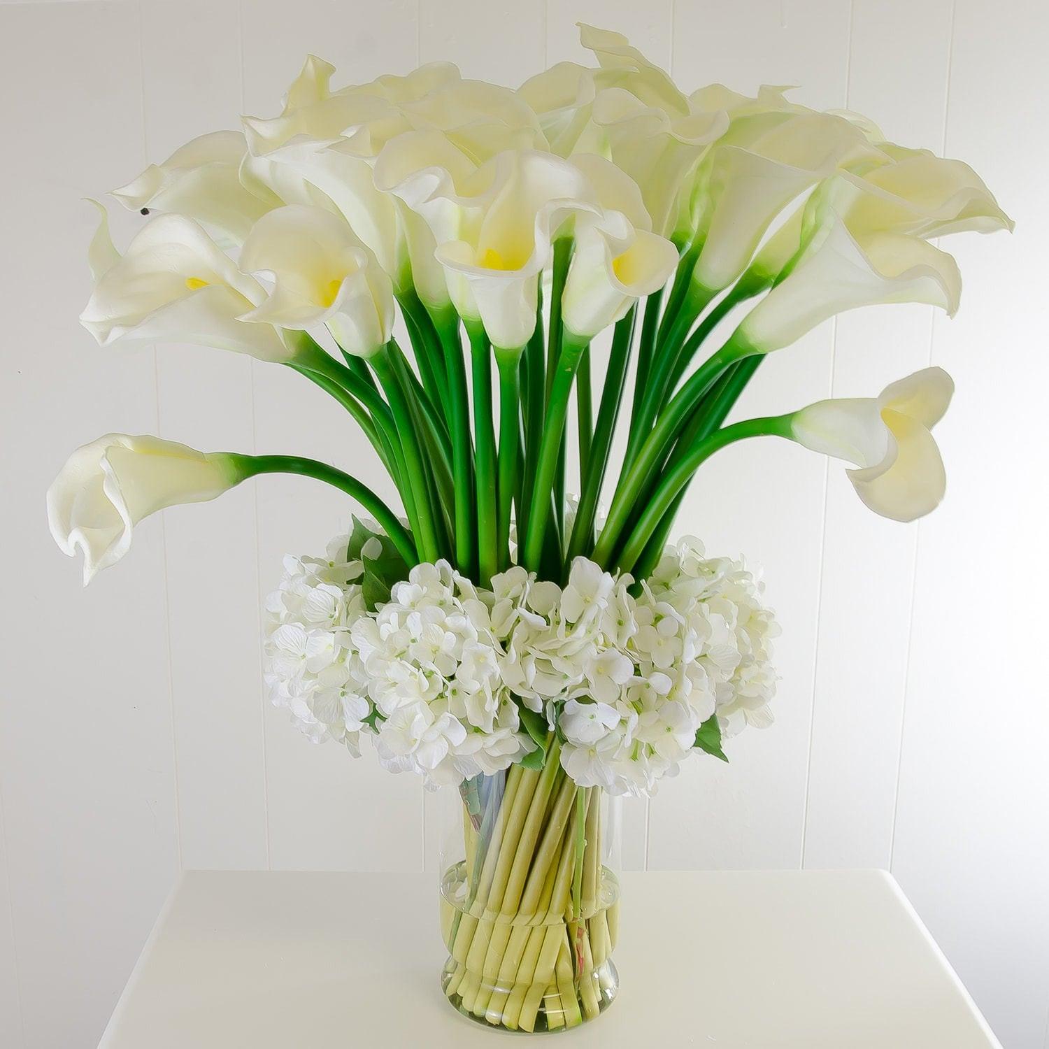XXL Real Touch White Calla Lily Hydrangea Arrangement - Flovery