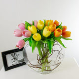 Large Real Touch Yellow Orange Pink Tulips Half Moon Arrangement - Flovery
