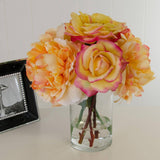Real Touch Orange Yellow Roses Silk Peonies Cylinder Arrangement - Flovery