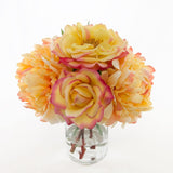 Real Touch Orange Yellow Roses Silk Peonies Cylinder Arrangement - Flovery