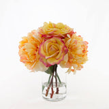 Real Touch Orange Yellow Roses Silk Peonies Cylinder Arrangement - Flovery