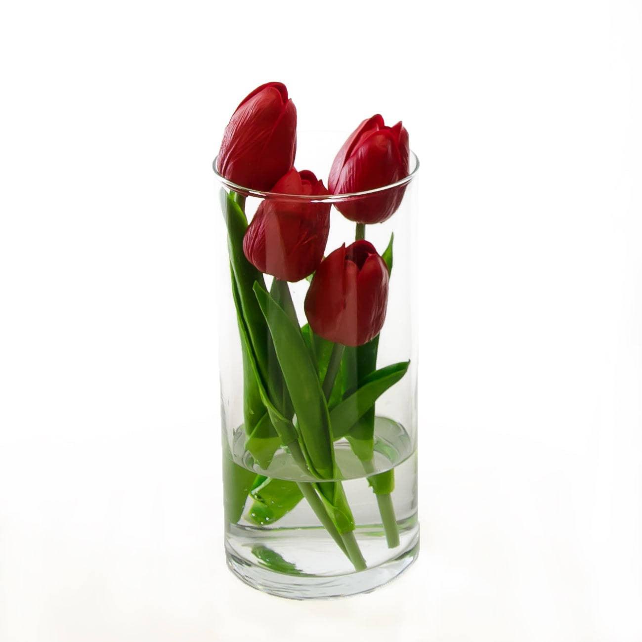Real Touch Red Tulips Cylinder Arrangement - Flovery