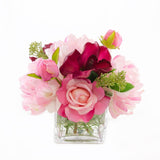 Real Touch Pink Roses Red Orchid Silk Peonies Arrangement - Flovery