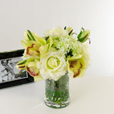 Real Touch Green Hydrangeas White Roses Orchid Arrangement - Flovery