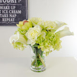 Real Touch Green Hydrangeas White Roses Orchid Arrangement - Flovery
