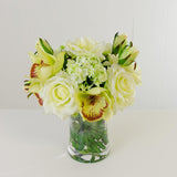 Real Touch Green Hydrangeas White Roses Orchid Arrangement - Flovery