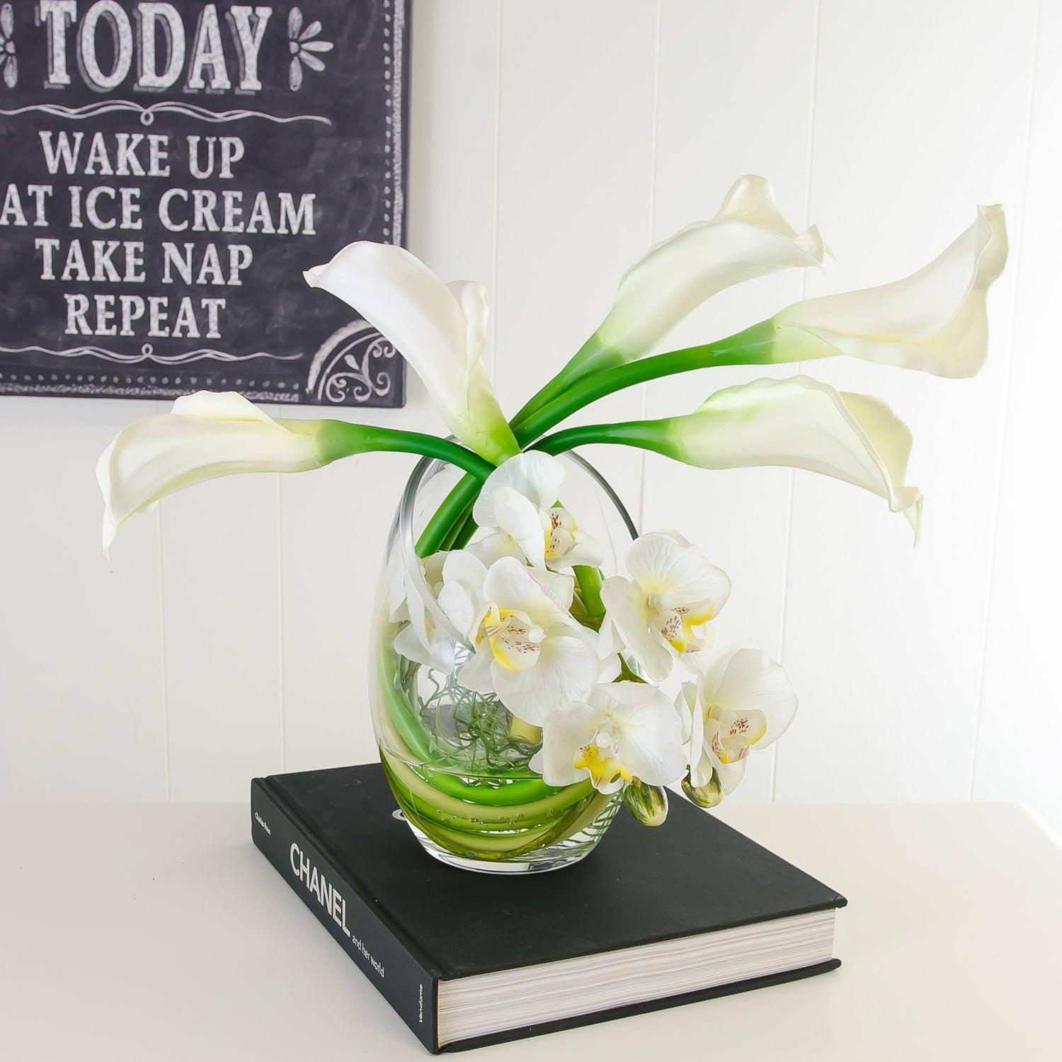 Real Touch White Calla Lilies Orchids Bubble Arrangement Secondary image