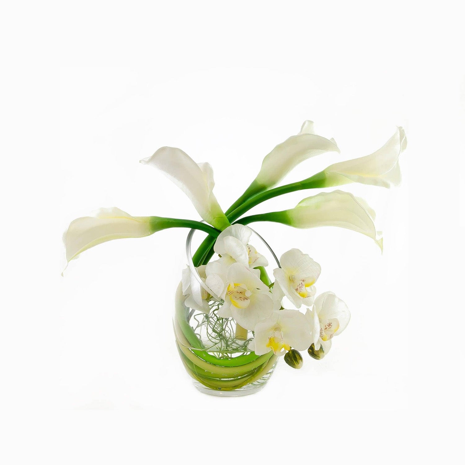 Real Touch White Calla Lilies Orchids Bubble Arrangement - Flovery