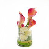 Real Touch Pink Calla Lilies White Roses Cylinder Arrangement - Flovery