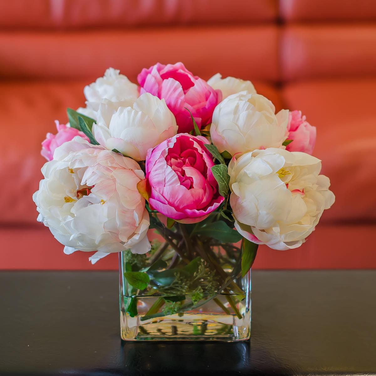 Silk White Light Pink Touched Peony Arrangement - Flovery
