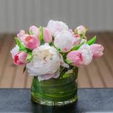 Silk White Peony & Real Touch Pink Tulip Arrangement - Flovery