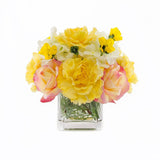 Real Touch Yellow Roses Carnation Hydrangeas Arrangement - Flovery