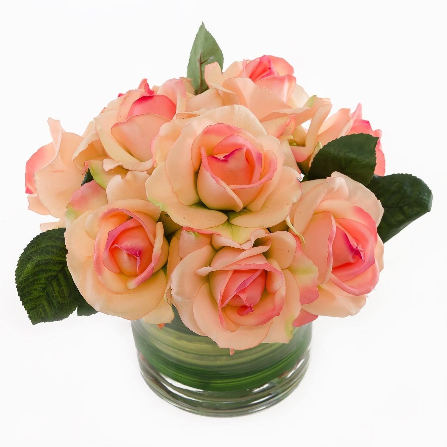 Large Real Touch Orange Rose Greenery Arrangement Round - Flovery