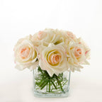 Real Touch Ivory Roses Pink Tipped Greenery Arrangement - Flovery