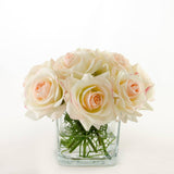 Real Touch Ivory Roses Pink Tipped Greenery Arrangement - Flovery