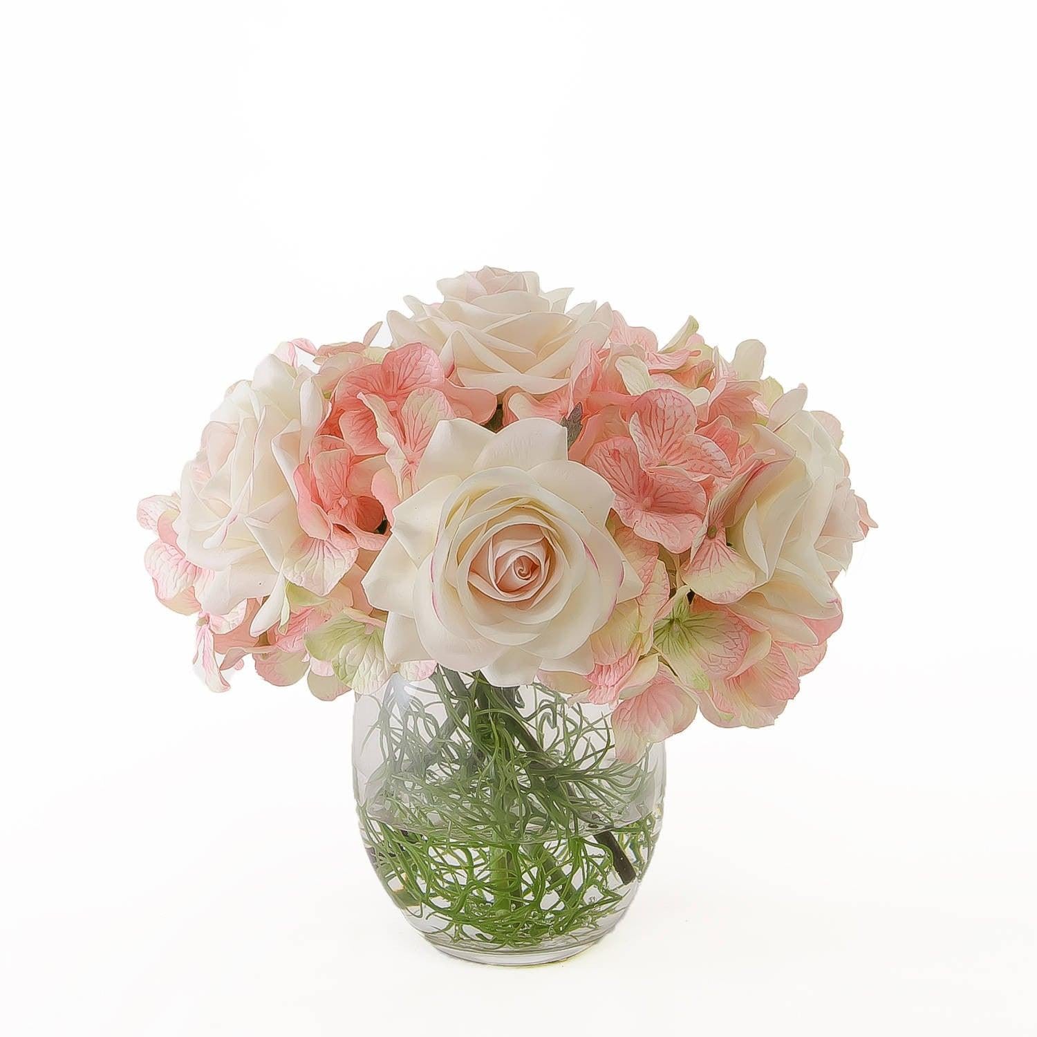 Real Touch Ivory Light Pink Tipped Roses Arrangement - Flovery