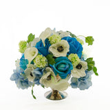 Real Touch Blue Rose Hydrangea Poppy Calla Lily Arrangement - Flovery