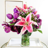 Large Real Touch Purple Tulips Orchids Arrangement - Flovery