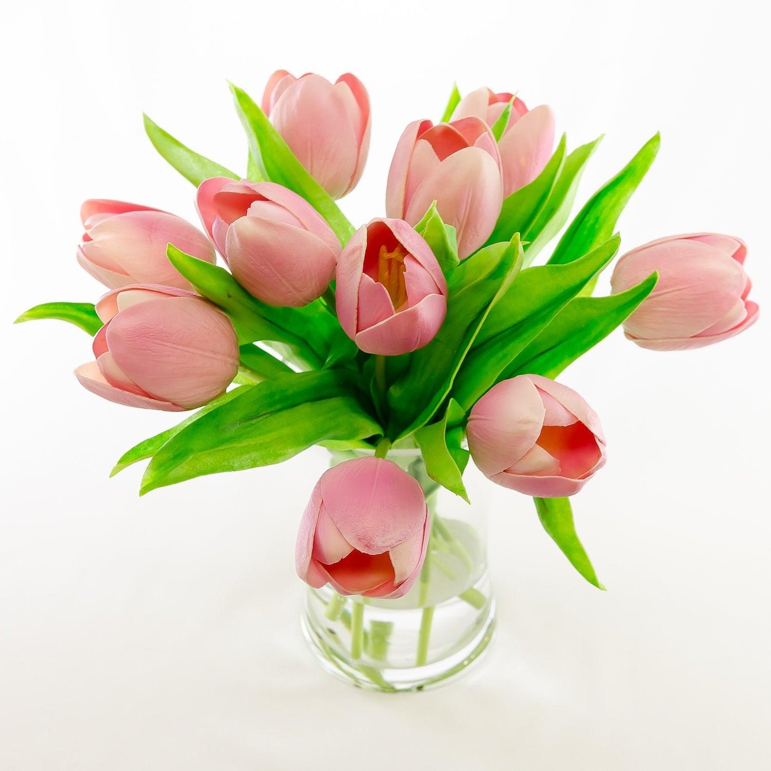 Medium Real Touch Pink Tulip Cylinder Arrangement - Flovery