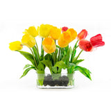 Large Real Touch Yellow Red Tulips Wide Arrangement - Flovery