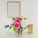 Real Touch Fuschia Pink Roses White Silk Peonies Arrangement