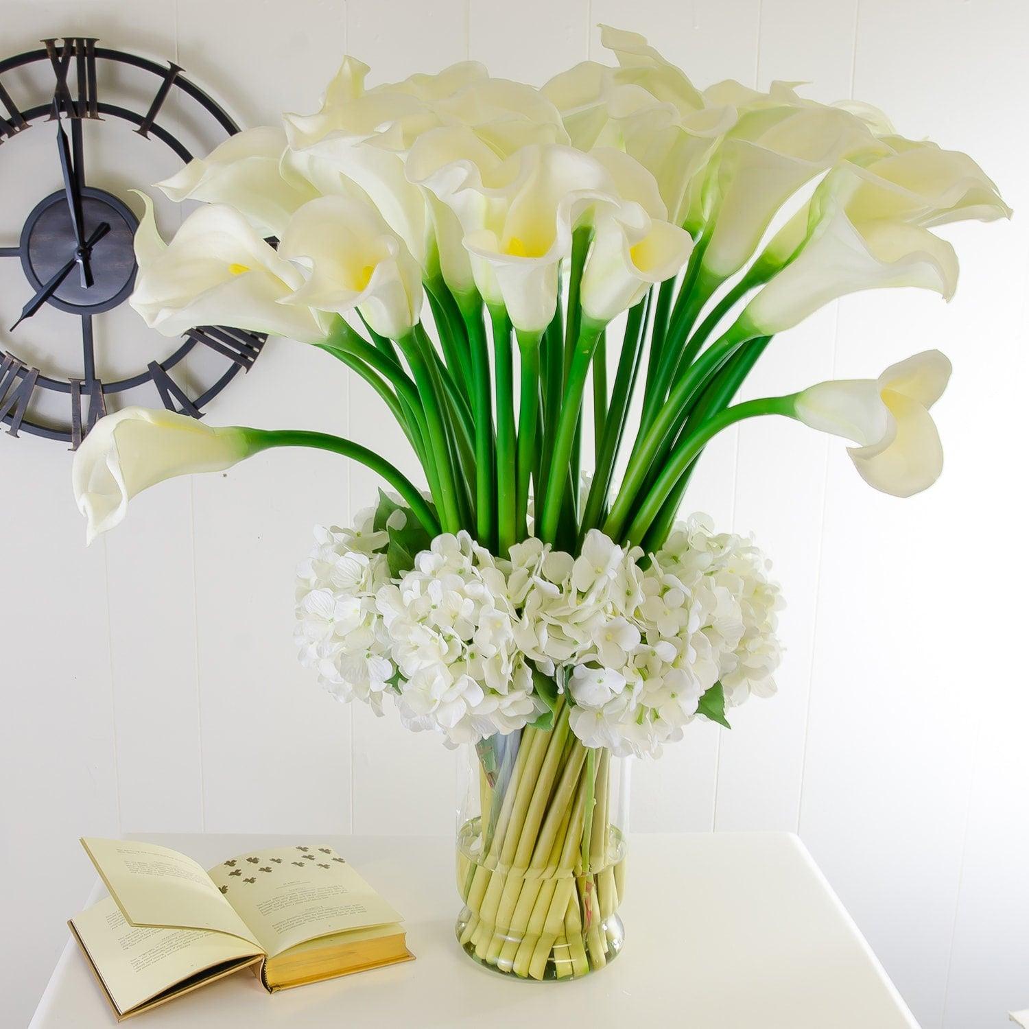 26" XXL Real Touch White Calla Lily Hydrangea Arrangement Secondary image