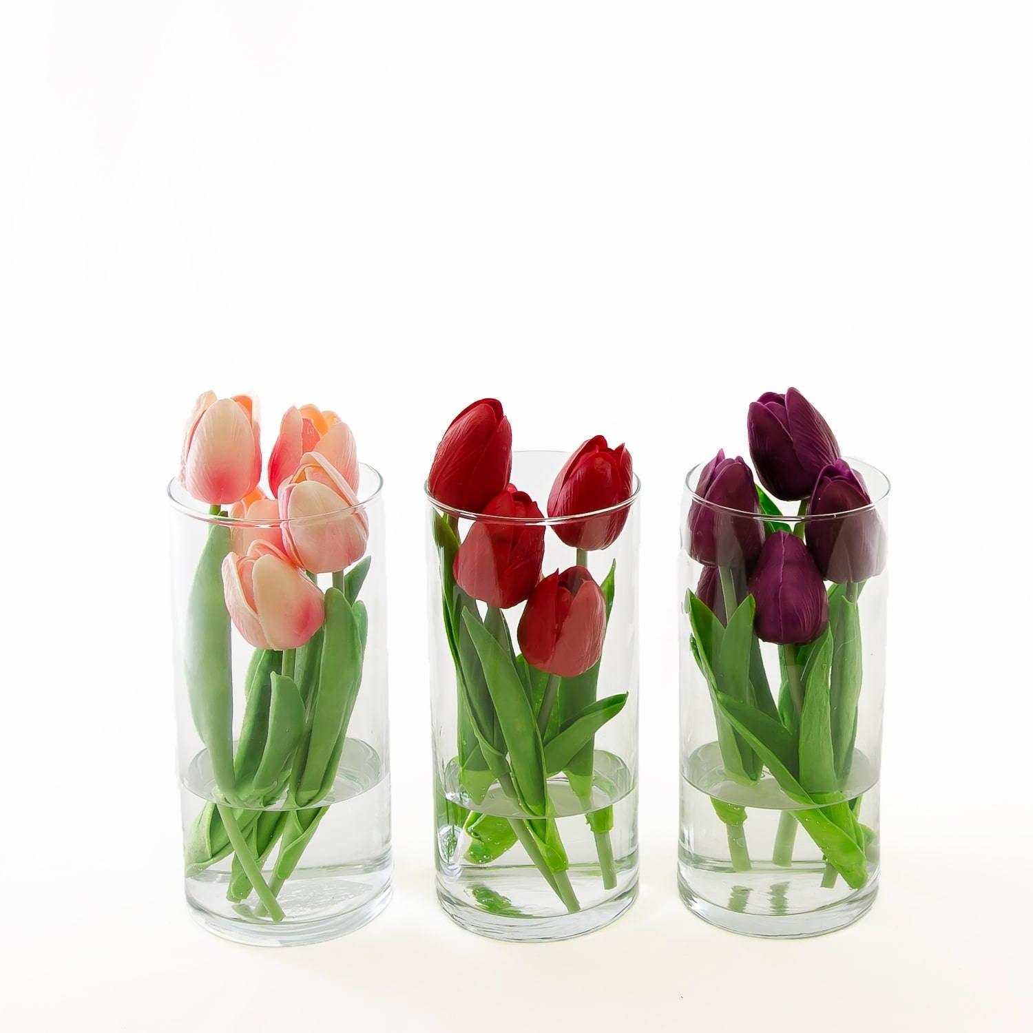 Real Touch Yellow-Orange Red Purple Tulips Arrangement Set - Flovery