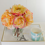 Real Touch Orange Yellow Roses Silk Peonies Cylinder Arrangement - Flovery