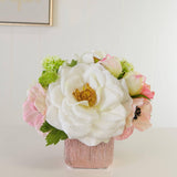 Real Touch White Orlane Roses Poppies Hydrangeas Metal Arrangement - Flovery