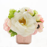 Real Touch White Orlane Roses Poppies Hydrangeas Metal Arrangement - Flovery
