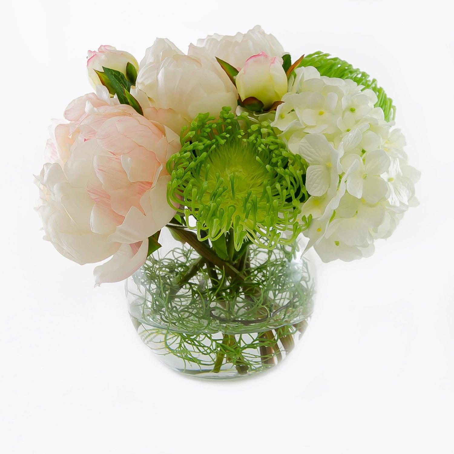 Large Pink Silk Peonies White Hydrangeas Arrangement - Flovery