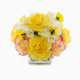 Real Touch Yellow Roses Carnation Hydrangeas Arrangement - Flovery