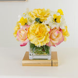 Real Touch Yellow Roses Carnation Hydrangeas Arrangement - Flovery