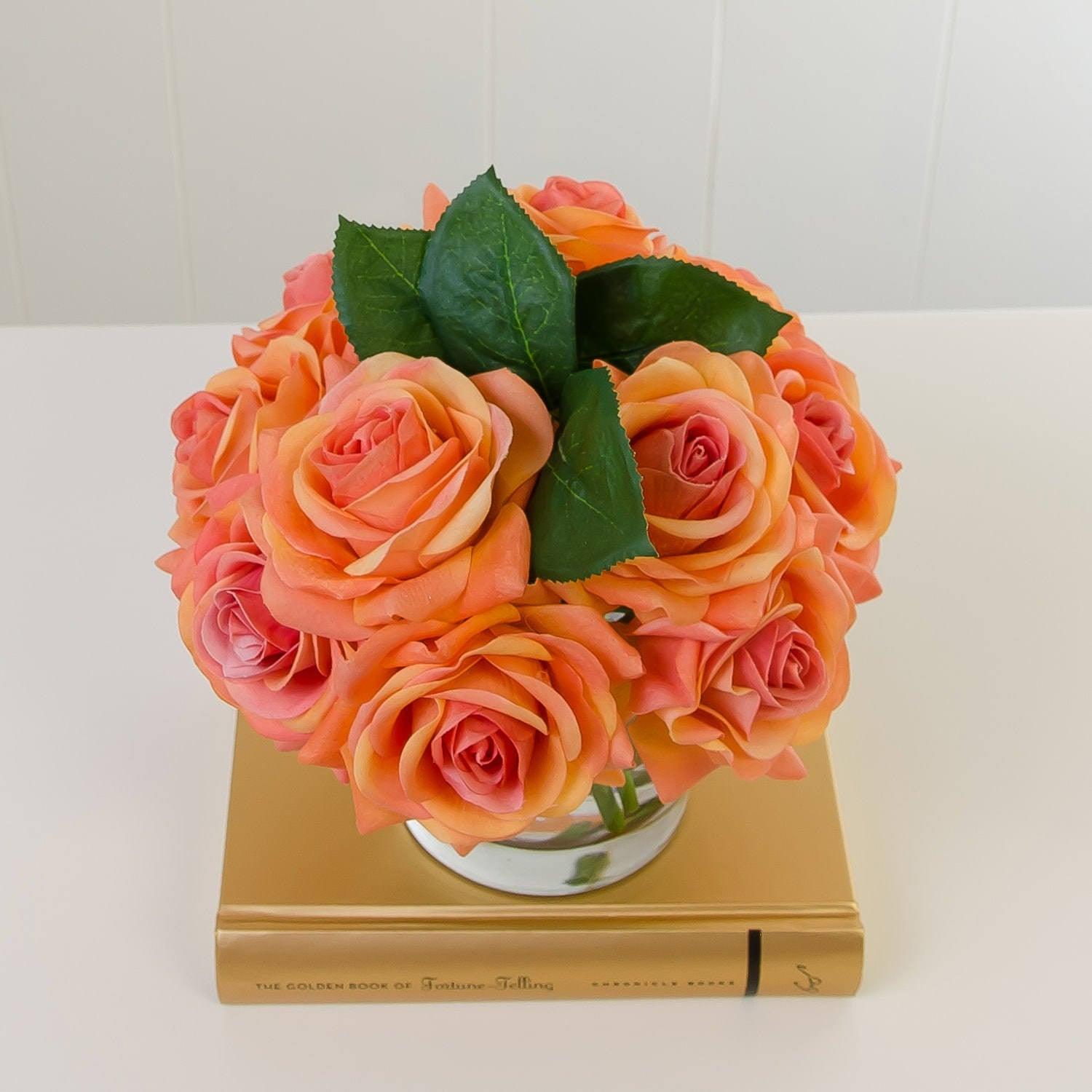 Real Touch Peach Orange Roses Arrangement Cylinder Secondary image