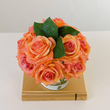 Real Touch Peach Orange Roses Arrangement Cylinder - Flovery