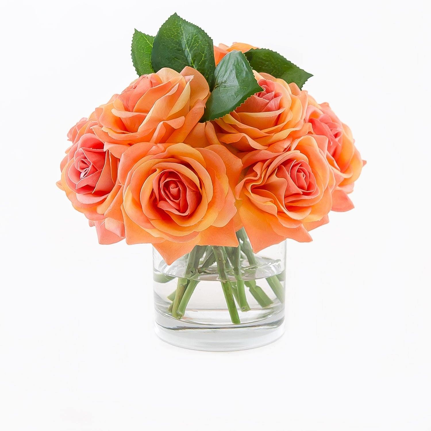 Real Touch Peach Orange Roses Arrangement Cylinder - Flovery