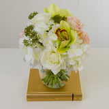 Real Touch White Ivory Pink Rose Orchid Hydrangea Arrangement - Flovery