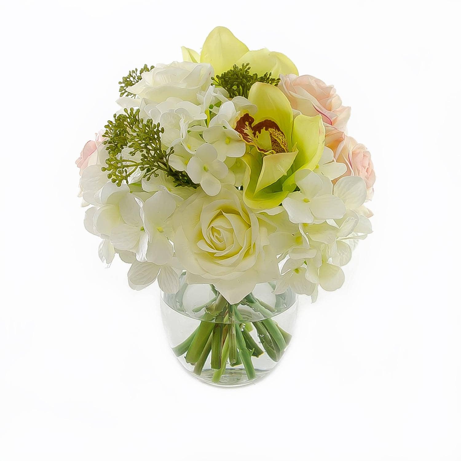 Real Touch White Ivory Pink Rose Orchid Hydrangea Arrangement - Flovery
